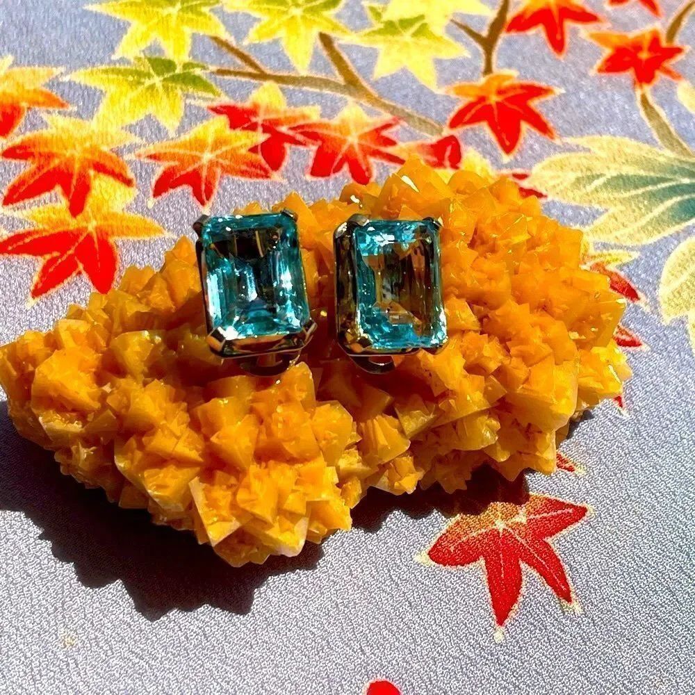 ♥️ Signed Mazer Aquamarine vintage clip on emerald cut earrings,